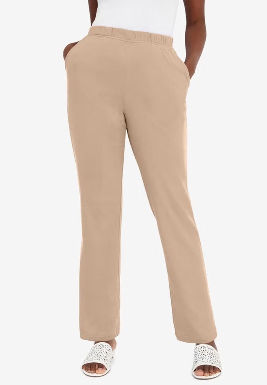 NWT Woman Within Soft Ease Pull On Pants New Khaki Women's 30x32 (3X Petite)